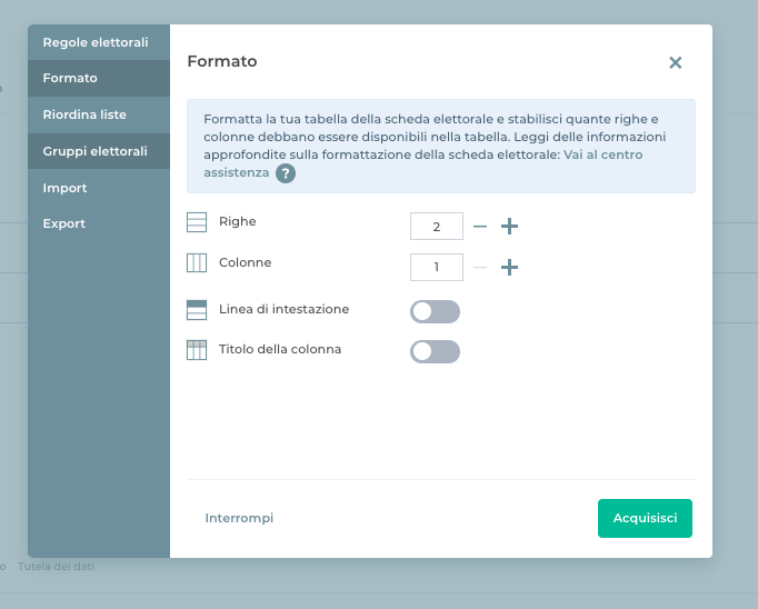Crea una scheda elettorale Crea una scheda elettorale