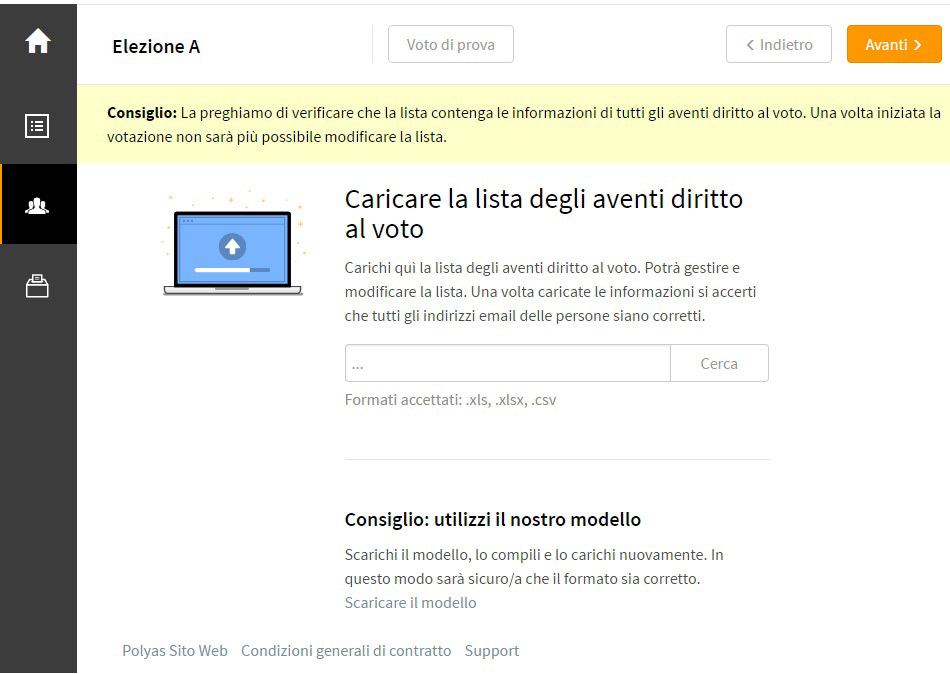 Caricare la lista elettori nel sistema di POLYAS Caricare la lista elettori online