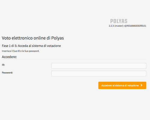 Schermata di POLYAS per accedere al sistema di votazione online di POLYAS Schermata di POLYAS per accedere al sistema di votazione online di POLYAS